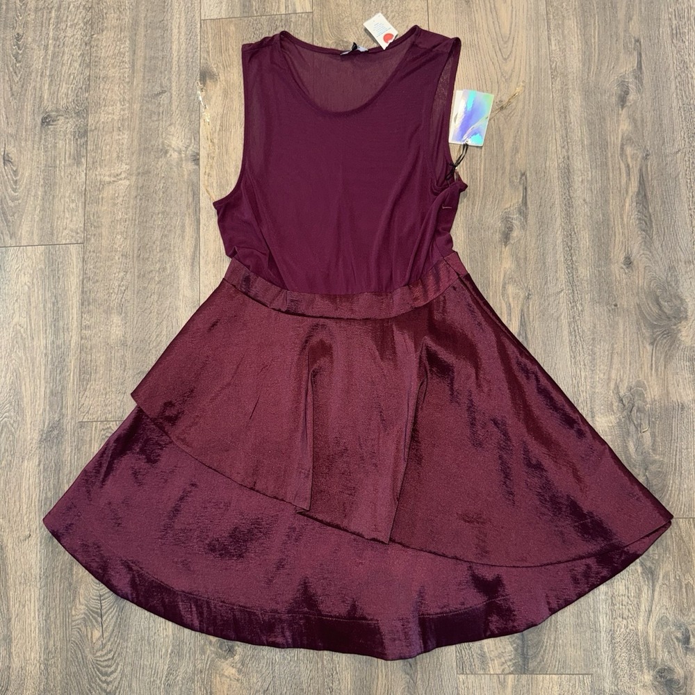 Iris Teens 1XL Burgundy Skating Dress Sleeveless Gymnastics‎ Dancewear Sheer